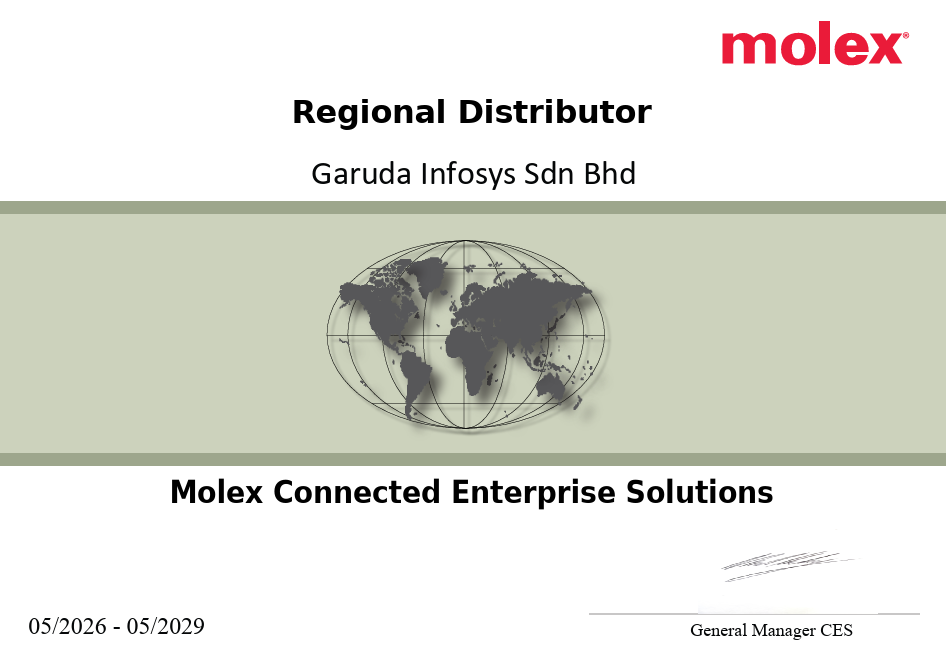Molex Regional Distributor Certificate
